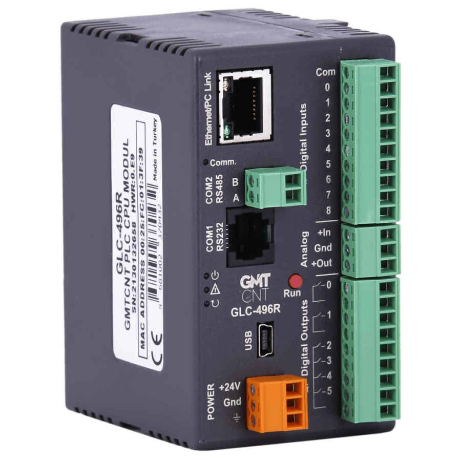 [GLC-496R] GMT GLC-496R 9 GİRİŞLİ/6RÖLE ÇIKIŞLI 24VDC PLC CPU MODÜLÜ