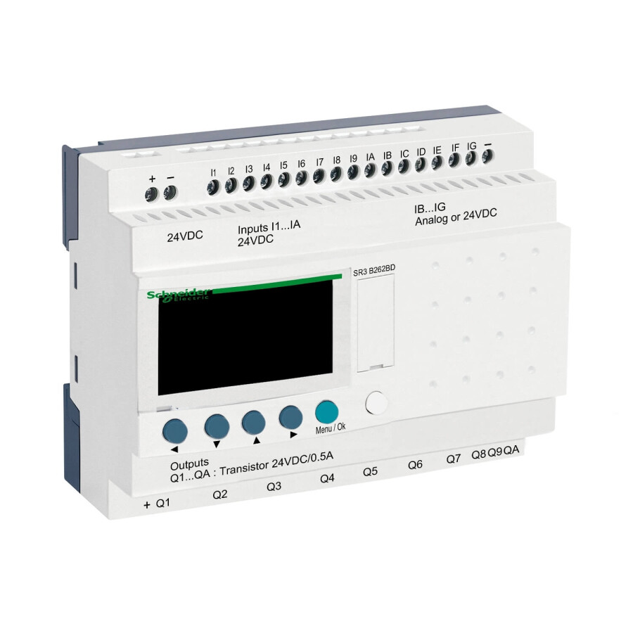 [SR3B262BD] SCHNEIDER SR3B262BD 16 GİRİŞ/10 ÇIKIŞ 24VDC TRANSİSTÖR AKILLI RÖLE