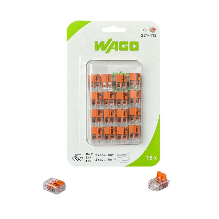 [221-412/0996-0016] WAGO 221-412/0996-0016 2 GİRİŞ 4 MM BUAT KLEMENSİ T KOLLU (BLİSTER-16LI)