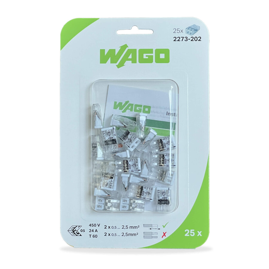 WAGO 2273-202/0996-0025 2 GİRİŞ 2,5 MM TİP BUAT KLEMENSİ B (BLİSTER-25Lİ)