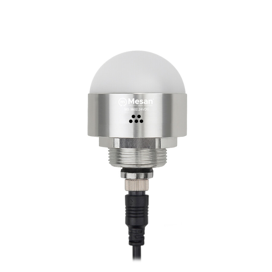Ø50 M30 LED Indikatör M12 Konnektör RGY Buzzer Gümüş Gövde