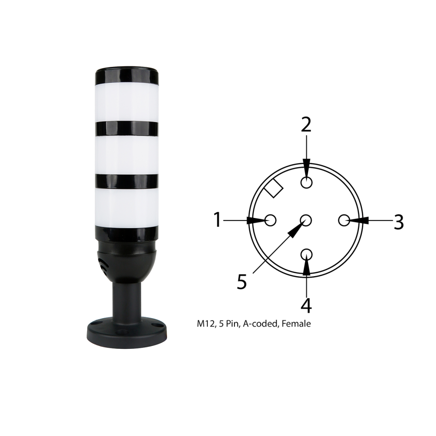 Ø50 3 Kat Modüler Işıklı Kolon LED Multifonksiyon Buzzer Mafsal Ayak M12 Konektörlü